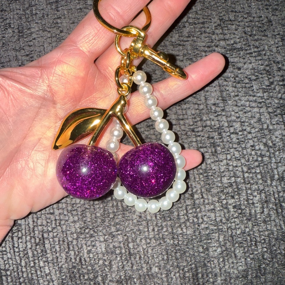 ✨ Purple Glitter Cherry Bag Charm NWT - Picture 8 of 10